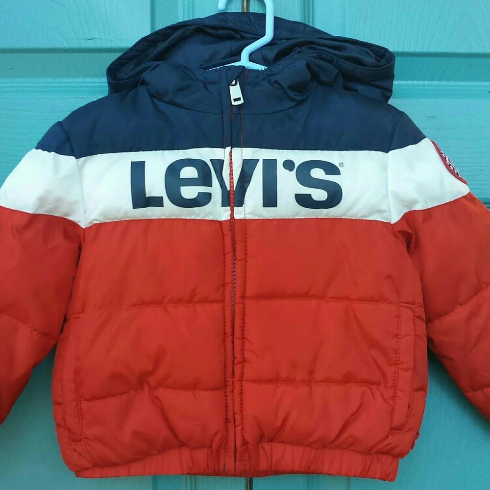 Levi's Baby Red White Blue Hood Winter Puffer Jacket 24M - Picture 3 of 12